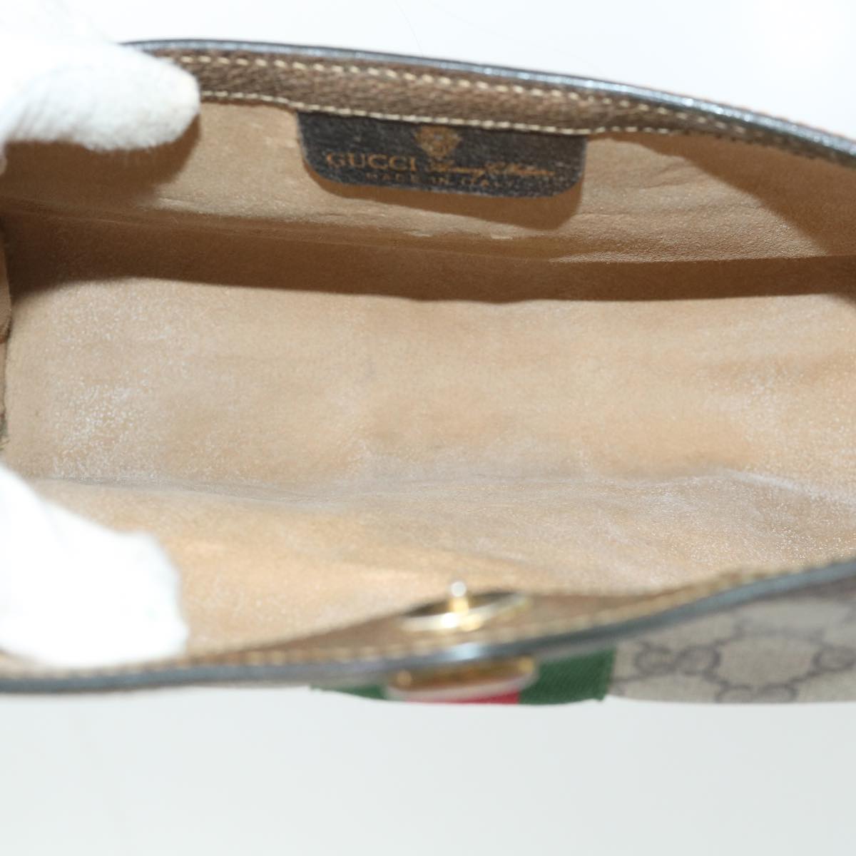 GUCCI GG Canvas Web Sherry Line Clutch Bag PVC Leather Beige Red ep1343