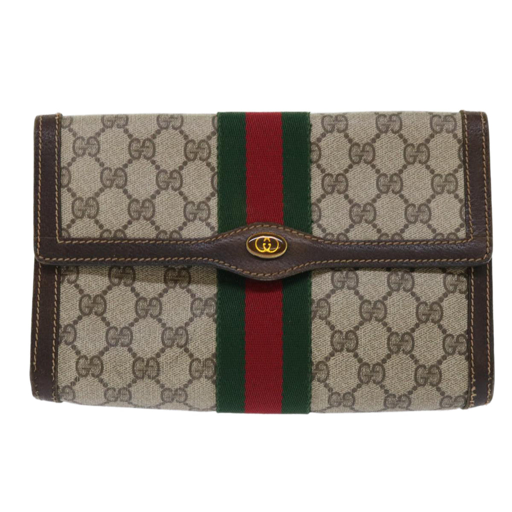 GUCCI GG Canvas Web Sherry Line Clutch Bag PVC Leather Beige Red ep1343