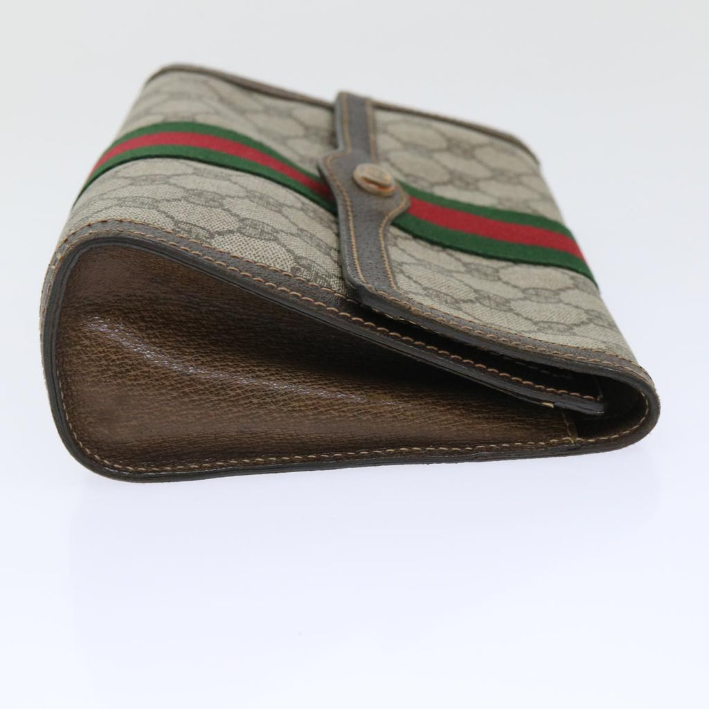 GUCCI GG Canvas Web Sherry Line Clutch Bag PVC Leather Beige Red ep1343