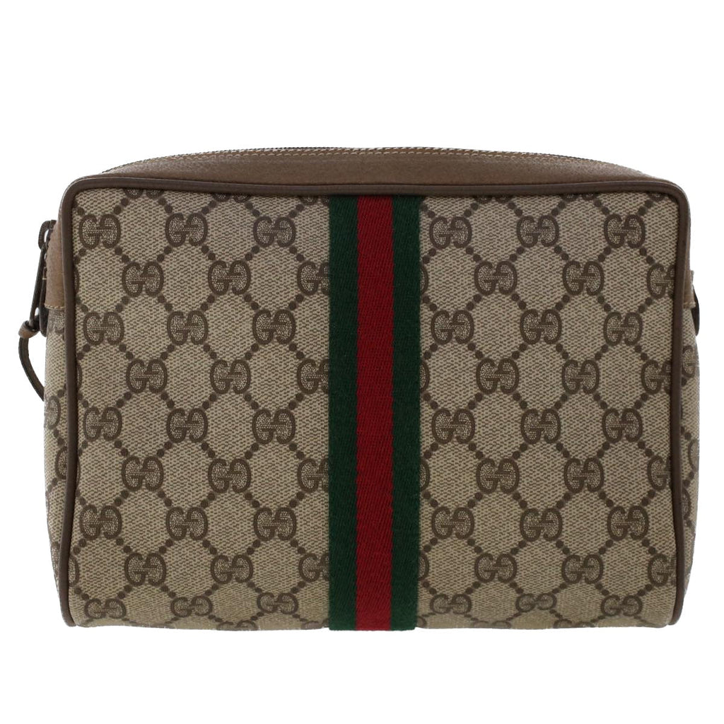 GUCCI GG Canvas Web Sherry Line Clutch Bag PVC Leather Beige Red ep1362