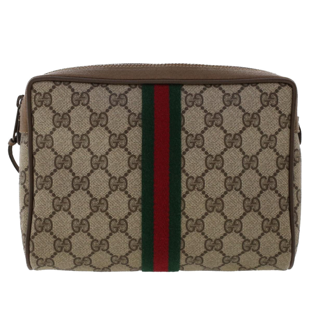 GUCCI GG Canvas Web Sherry Line Clutch Bag PVC Leather Beige Red ep1362