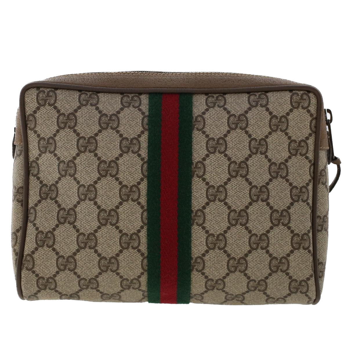 GUCCI GG Canvas Web Sherry Line Clutch Bag PVC Leather Beige Red ep1362