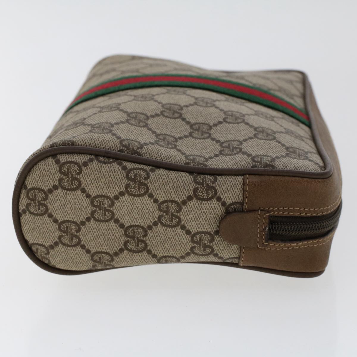 GUCCI GG Canvas Web Sherry Line Clutch Bag PVC Leather Beige Red ep1362