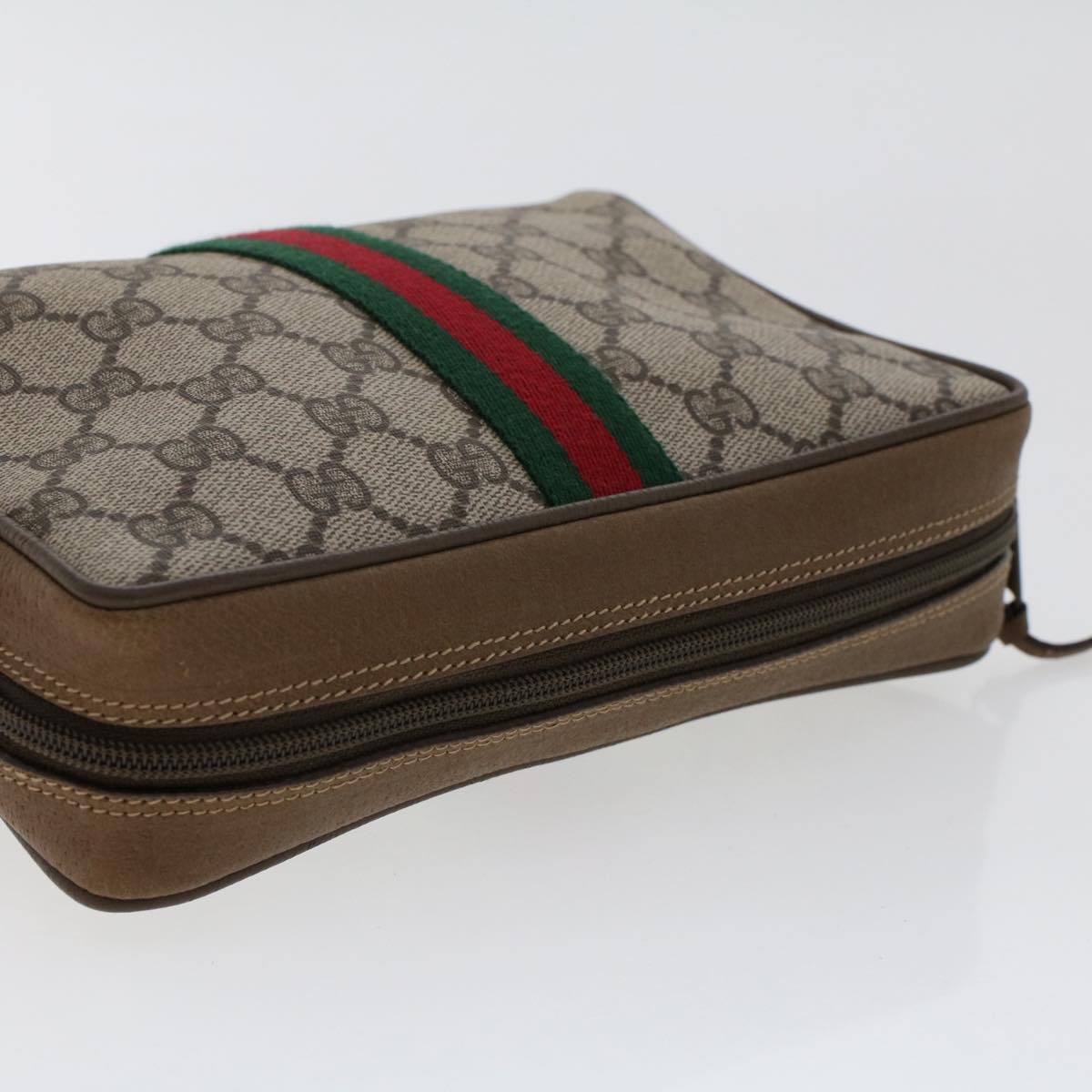 GUCCI GG Canvas Web Sherry Line Clutch Bag PVC Leather Beige Red ep1362