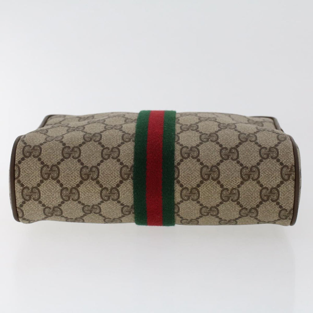 GUCCI GG Canvas Web Sherry Line Clutch Bag PVC Leather Beige Red ep1362