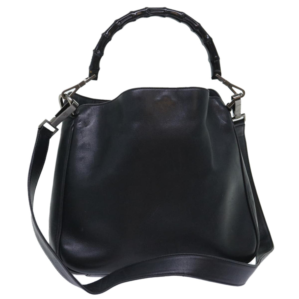GUCCI Bamboo Hand Bag Leather 2way Black 001•1638•001364 ep1366
