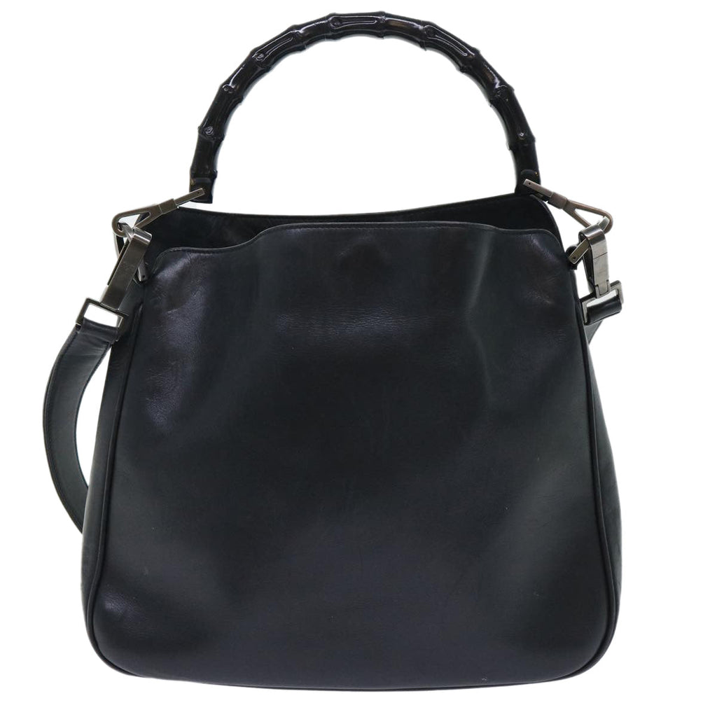 GUCCI Bamboo Hand Bag Leather 2way Black 001•1638•001364 ep1366