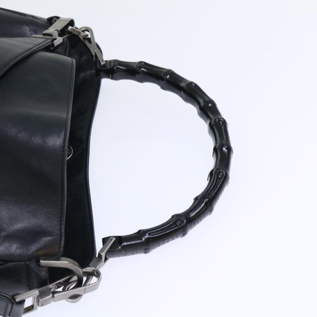 GUCCI Bamboo Hand Bag Leather 2way Black 001•1638•001364 ep1366