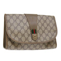 GUCCI GG Canvas Web Sherry Line Clutch Bag PVC Leather Beige Red ep1380