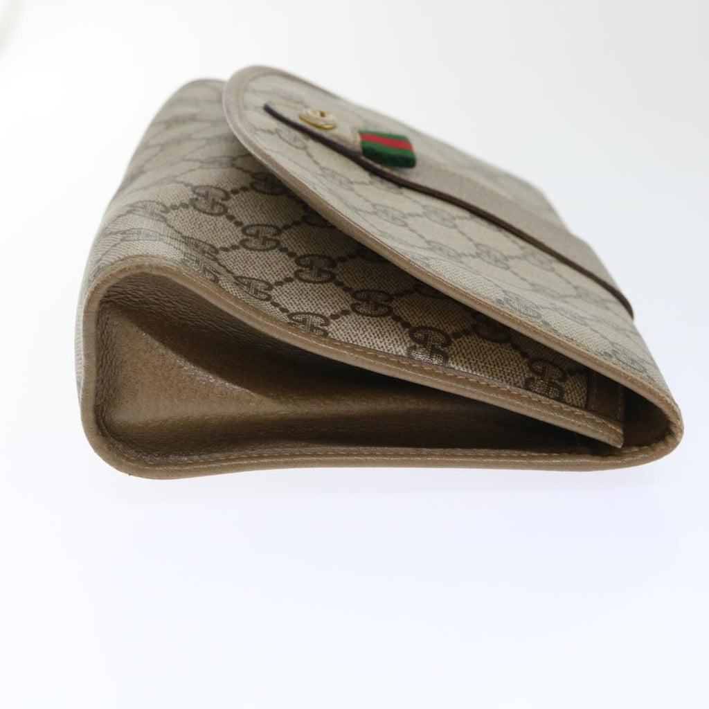 GUCCI GG Canvas Web Sherry Line Clutch Bag PVC Leather Beige Red ep1380