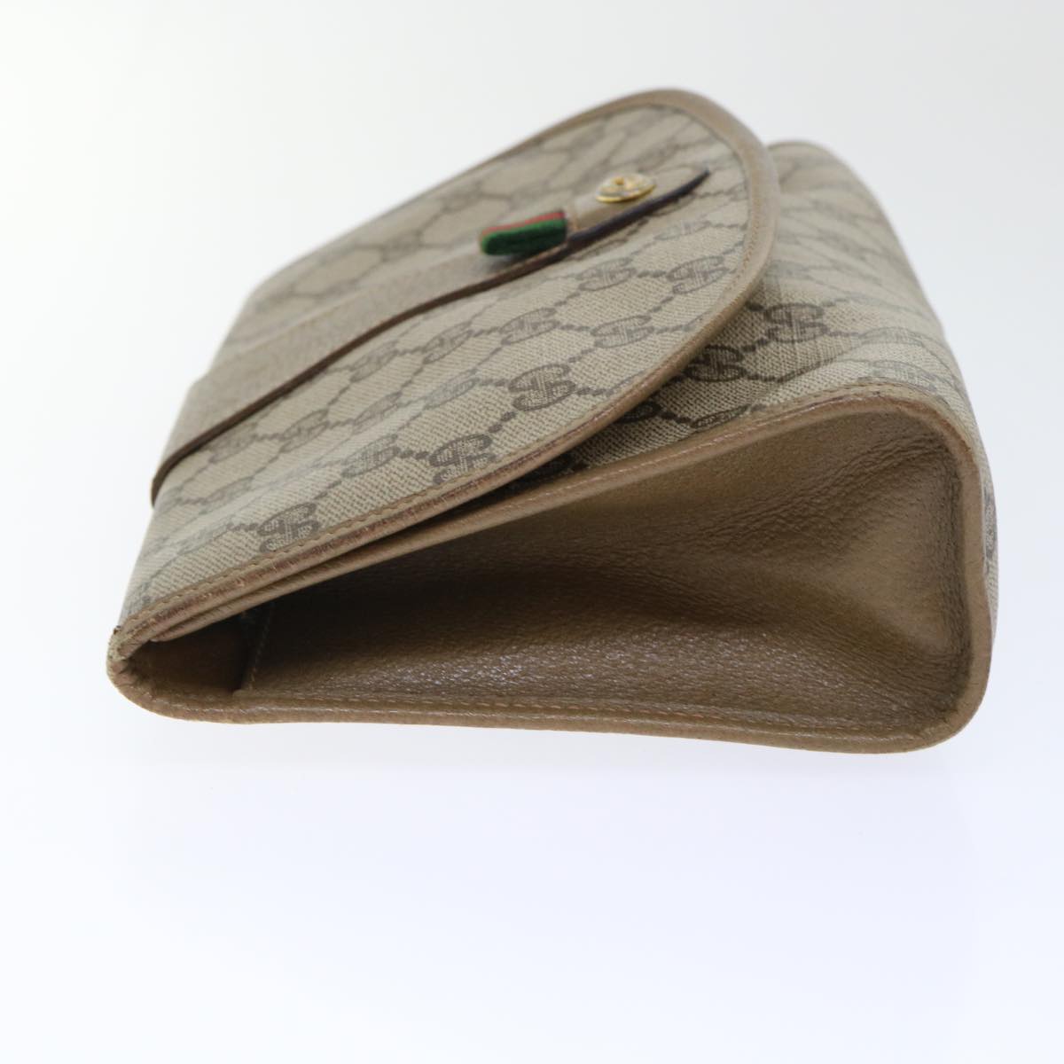 GUCCI GG Canvas Web Sherry Line Clutch Bag PVC Leather Beige Red ep1380