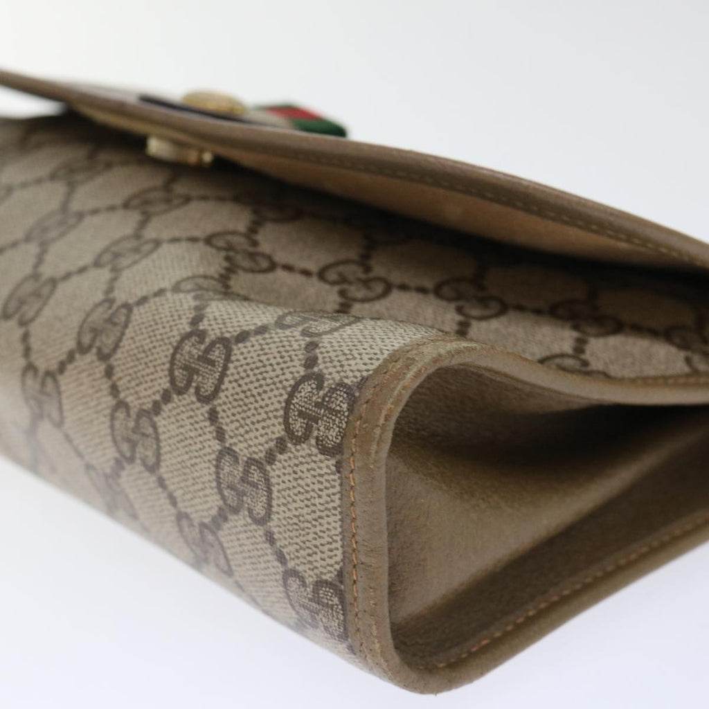 GUCCI GG Canvas Web Sherry Line Clutch Bag PVC Leather Beige Red ep1380