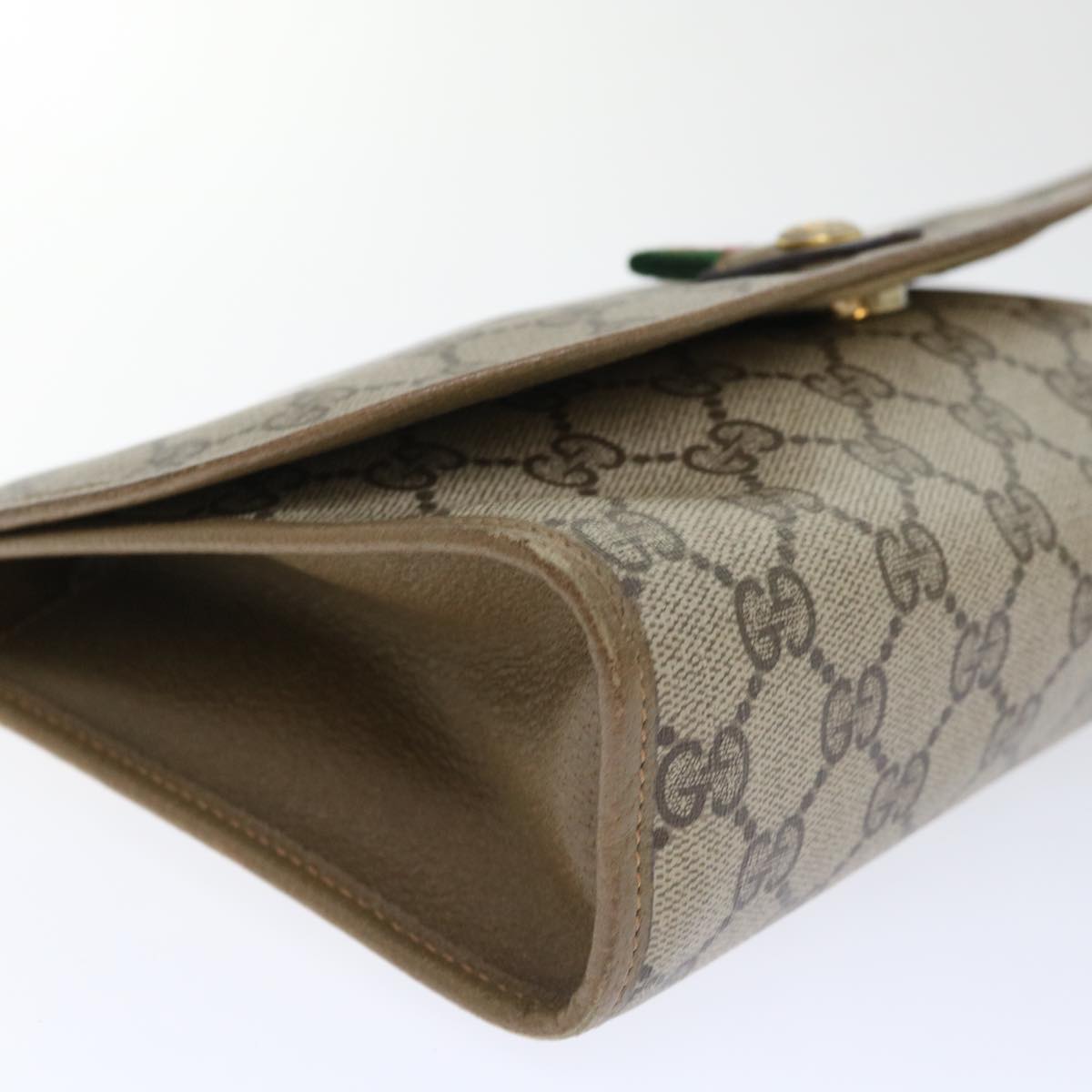 GUCCI GG Canvas Web Sherry Line Clutch Bag PVC Leather Beige Red ep1380