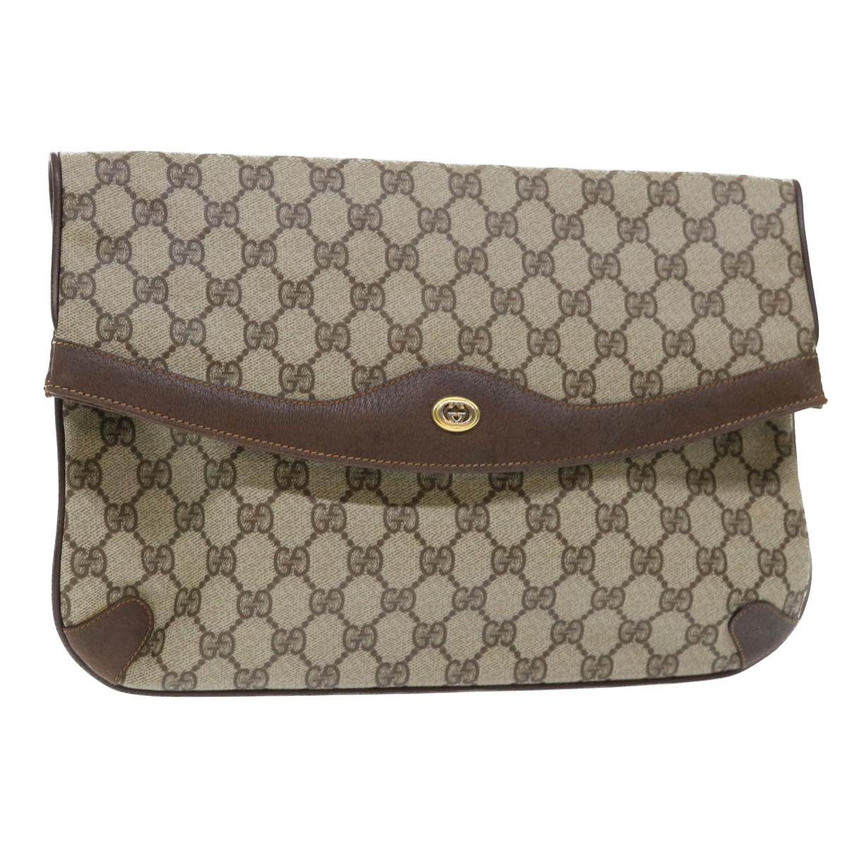 GUCCI GG Canvas Clutch Bag PVC Leather Beige ep1382