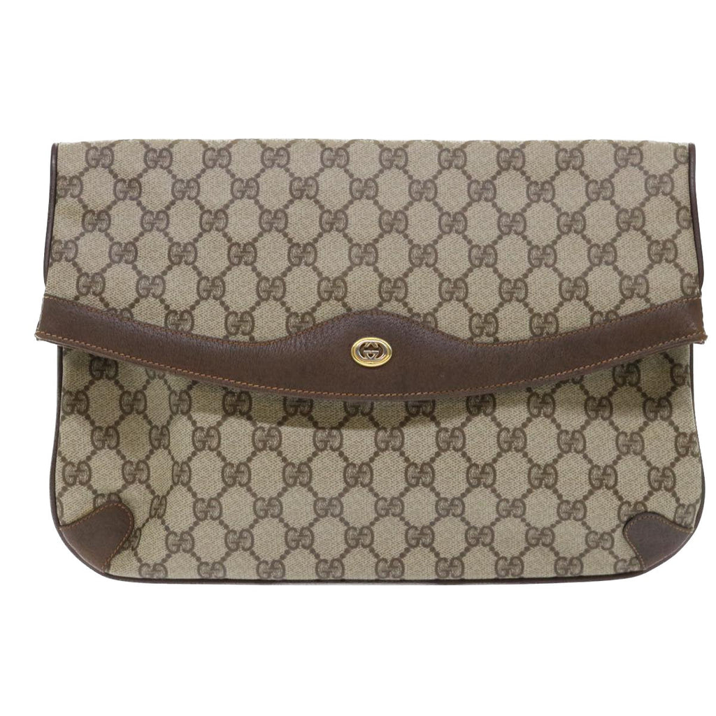 GUCCI GG Canvas Clutch Bag PVC Leather Beige ep1382