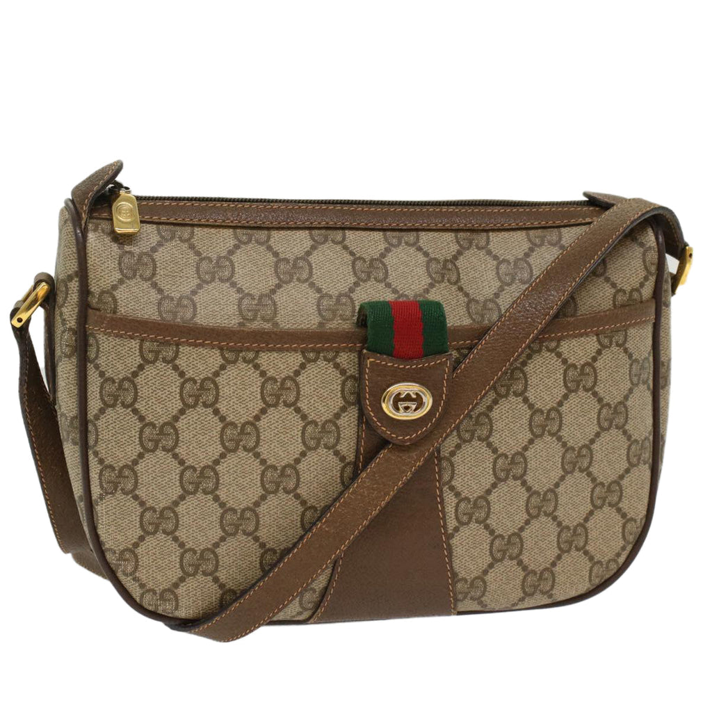 GUCCI GG Canvas Web Sherry Line Shoulder Bag PVC Leather Beige Red ep1392