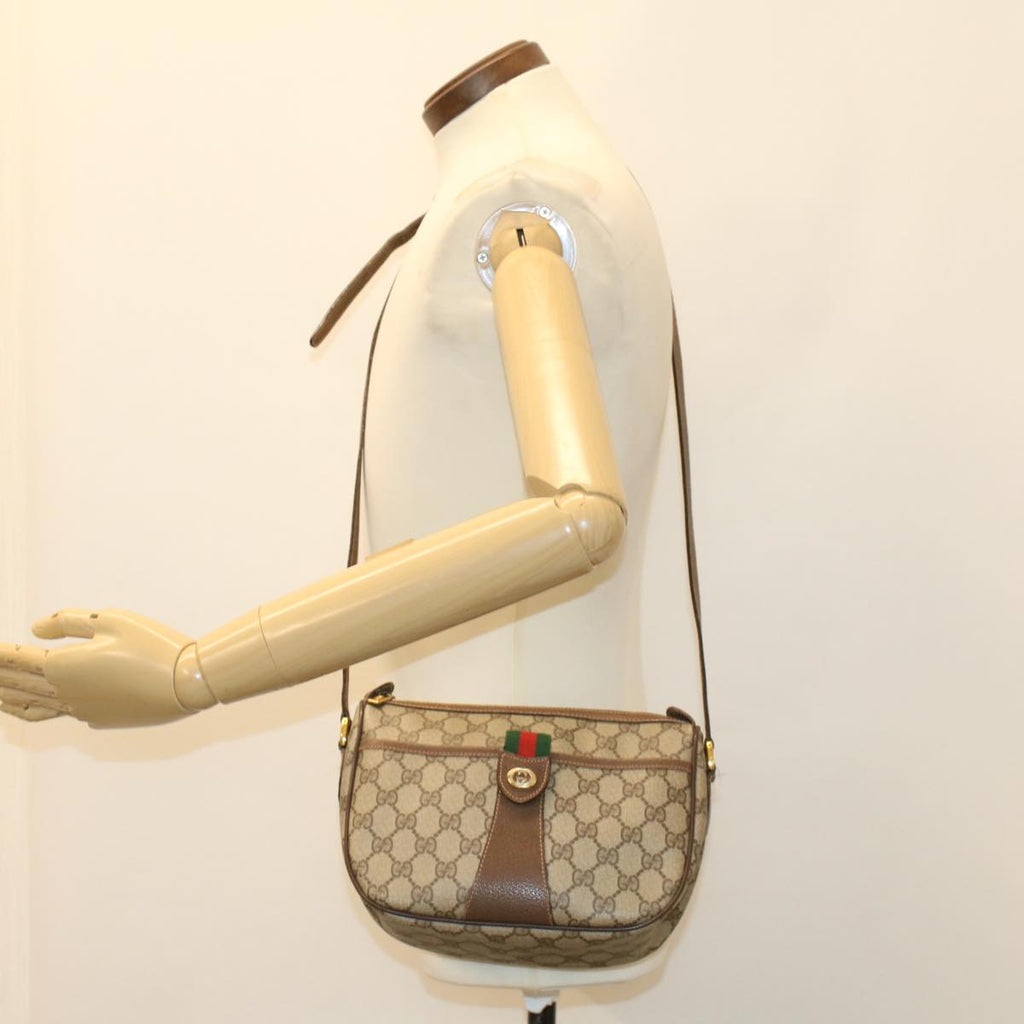 GUCCI GG Canvas Web Sherry Line Shoulder Bag PVC Leather Beige Red ep1392