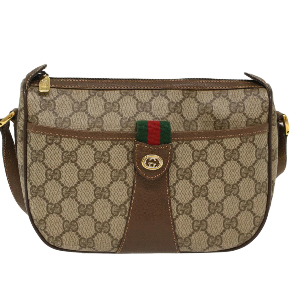 GUCCI GG Canvas Web Sherry Line Shoulder Bag PVC Leather Beige Red ep1392