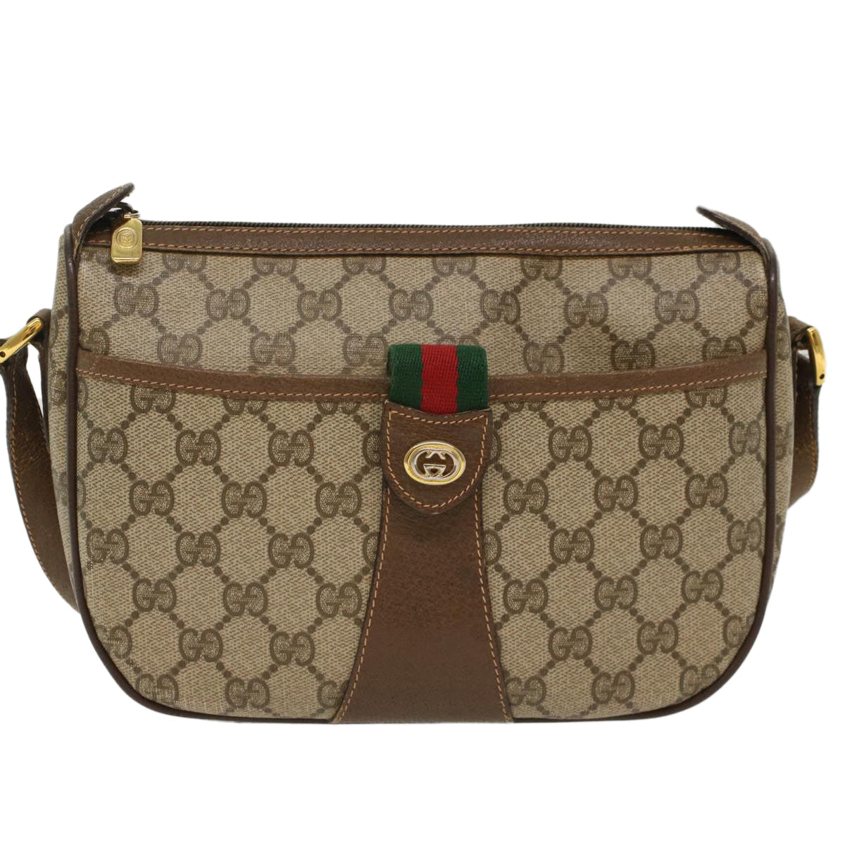 GUCCI GG Canvas Web Sherry Line Shoulder Bag PVC Leather Beige Red ep1392