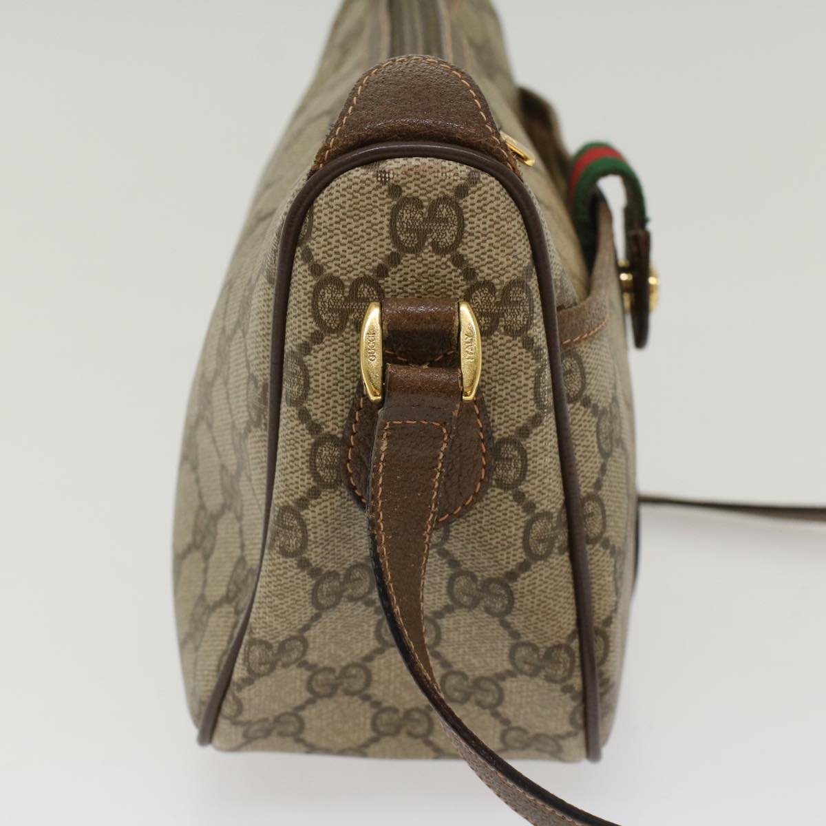 GUCCI GG Canvas Web Sherry Line Shoulder Bag PVC Leather Beige Red ep1392