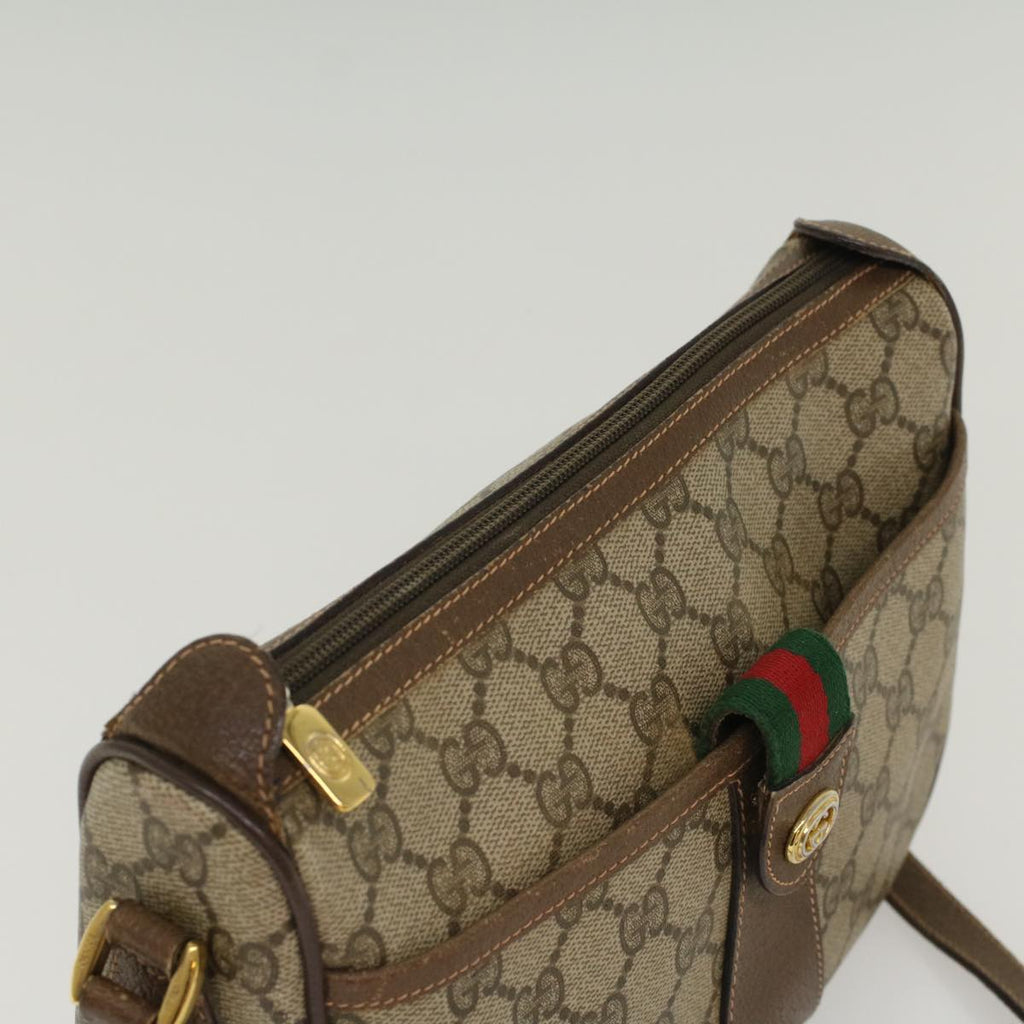 GUCCI GG Canvas Web Sherry Line Shoulder Bag PVC Leather Beige Red ep1392