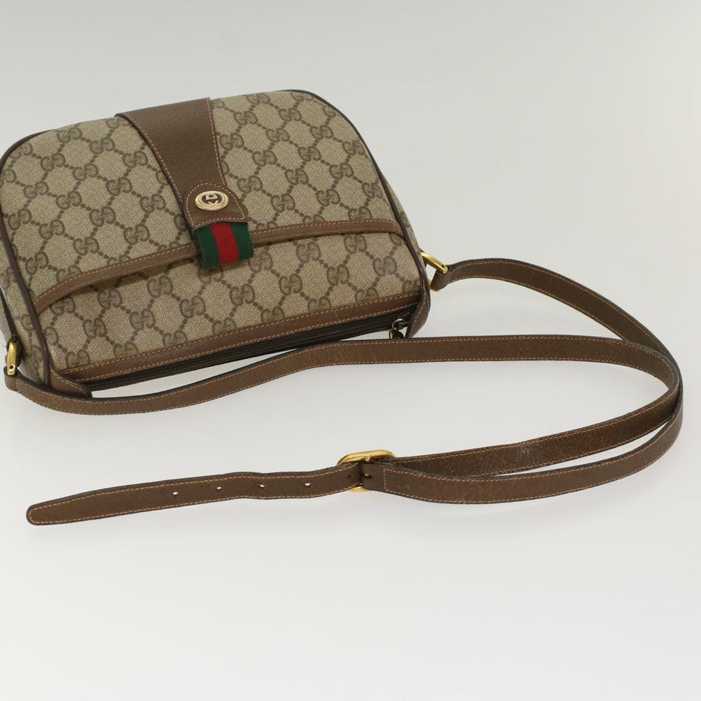 GUCCI GG Canvas Web Sherry Line Shoulder Bag PVC Leather Beige Red ep1392
