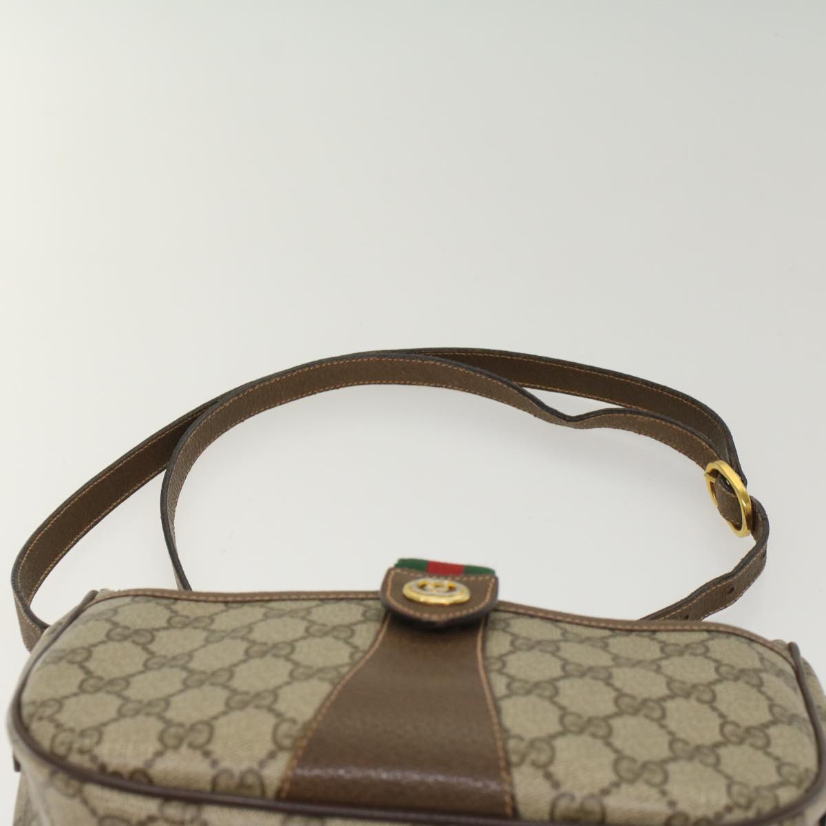 GUCCI GG Canvas Web Sherry Line Shoulder Bag PVC Leather Beige Red ep1392