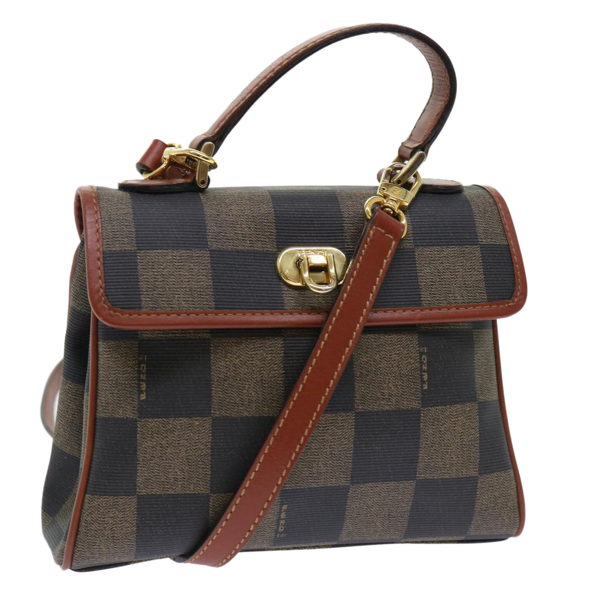 FENDI Pecan Canvas Shoulder Bag PVC Leather 2way Khaki Brown ep1539