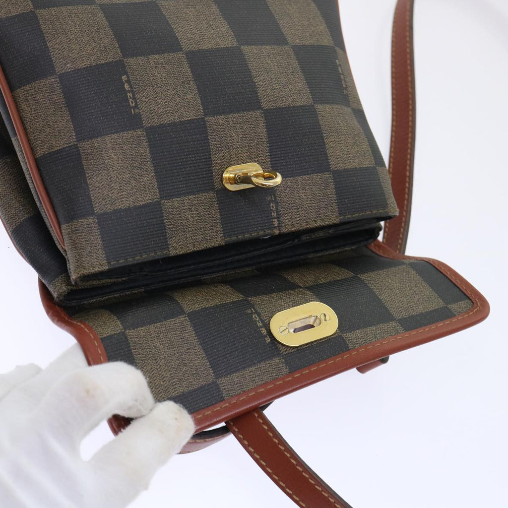 FENDI Pecan Canvas Shoulder Bag PVC Leather 2way Khaki Brown ep1539