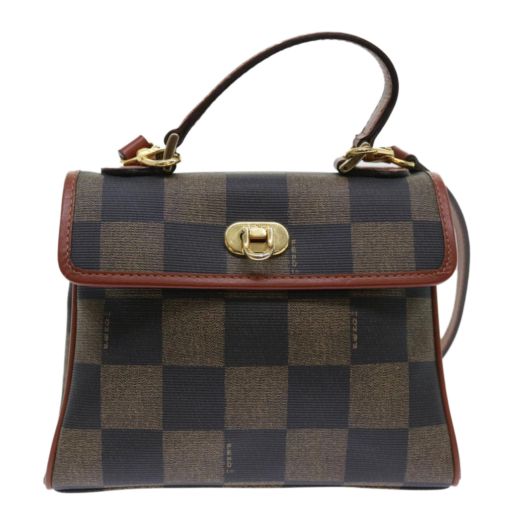 FENDI Pecan Canvas Shoulder Bag PVC Leather 2way Khaki Brown ep1539