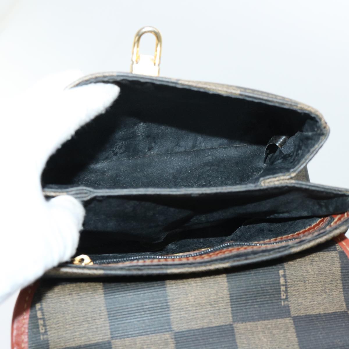 FENDI Pecan Canvas Shoulder Bag PVC Leather 2way Khaki Brown ep1539
