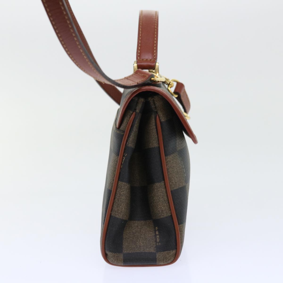 FENDI Pecan Canvas Shoulder Bag PVC Leather 2way Khaki Brown ep1539