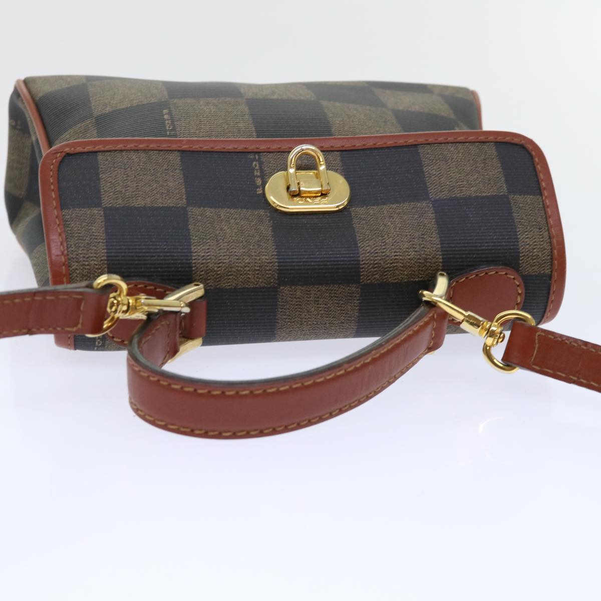 FENDI Pecan Canvas Shoulder Bag PVC Leather 2way Khaki Brown ep1539