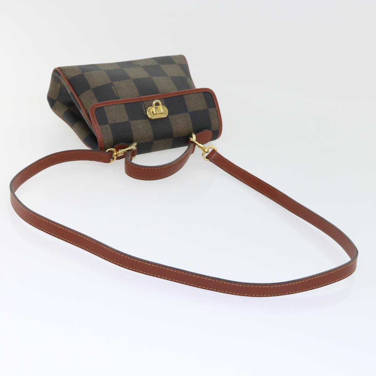 FENDI Pecan Canvas Shoulder Bag PVC Leather 2way Khaki Brown ep1539