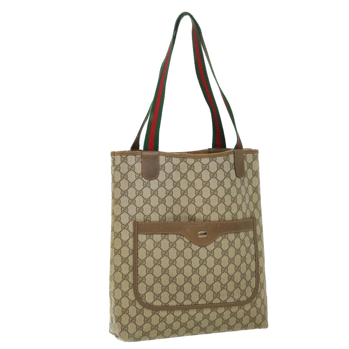 GUCCI GG Canvas Web Sherry Line Tote Bag PVC Leather Beige 39 02 003 ep1555