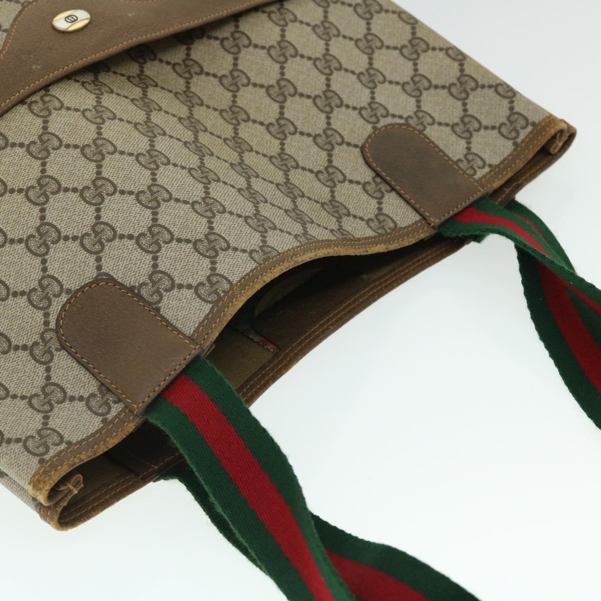GUCCI GG Canvas Web Sherry Line Tote Bag PVC Leather Beige 39 02 003 ep1555