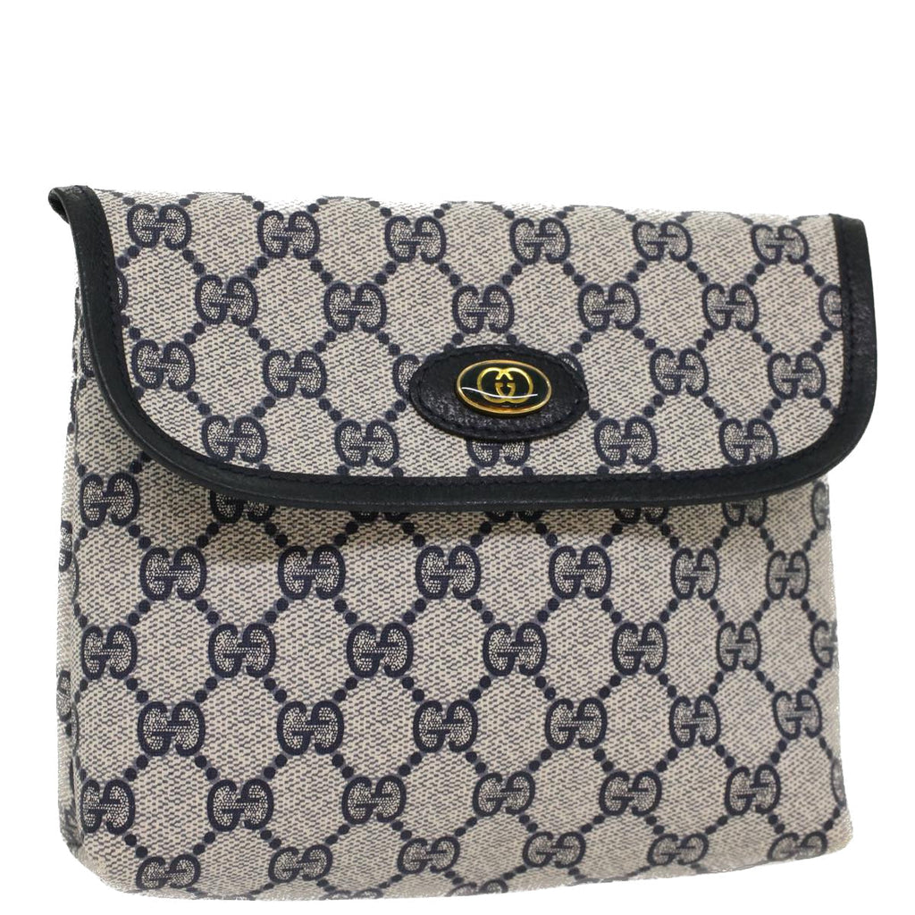 GUCCI GG Canvas Pouch PVC Leather Gray Navy 010 378 ep1572
