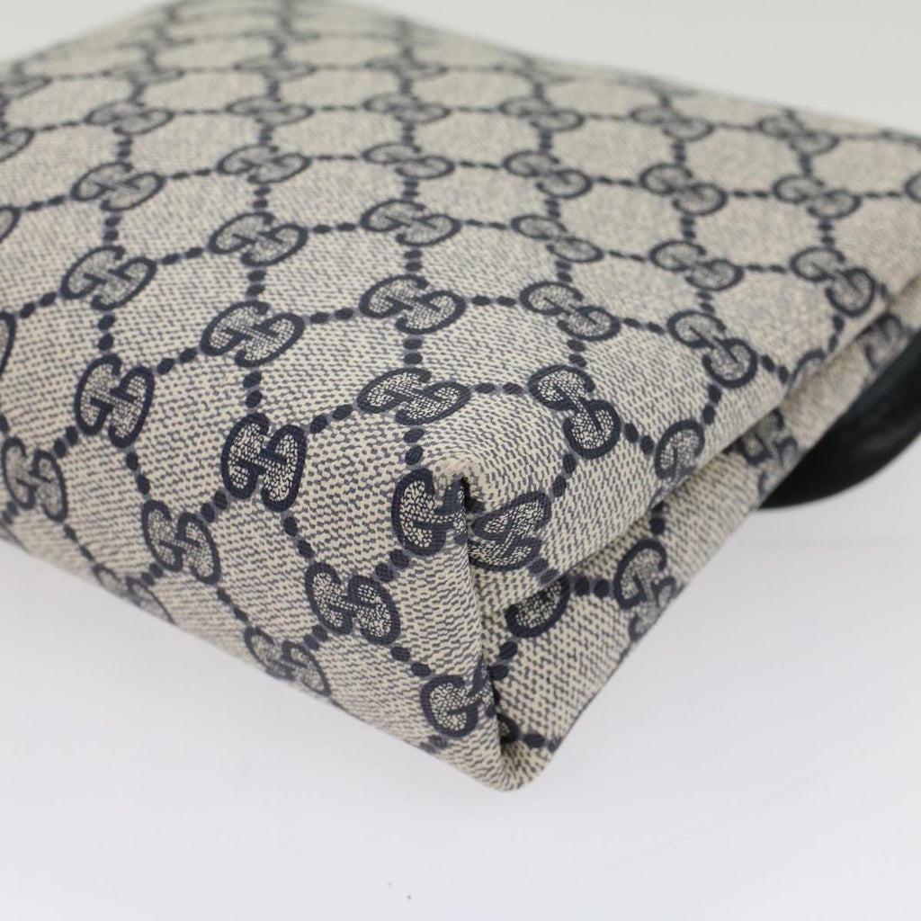 GUCCI GG Canvas Pouch PVC Leather Gray Navy 010 378 ep1572