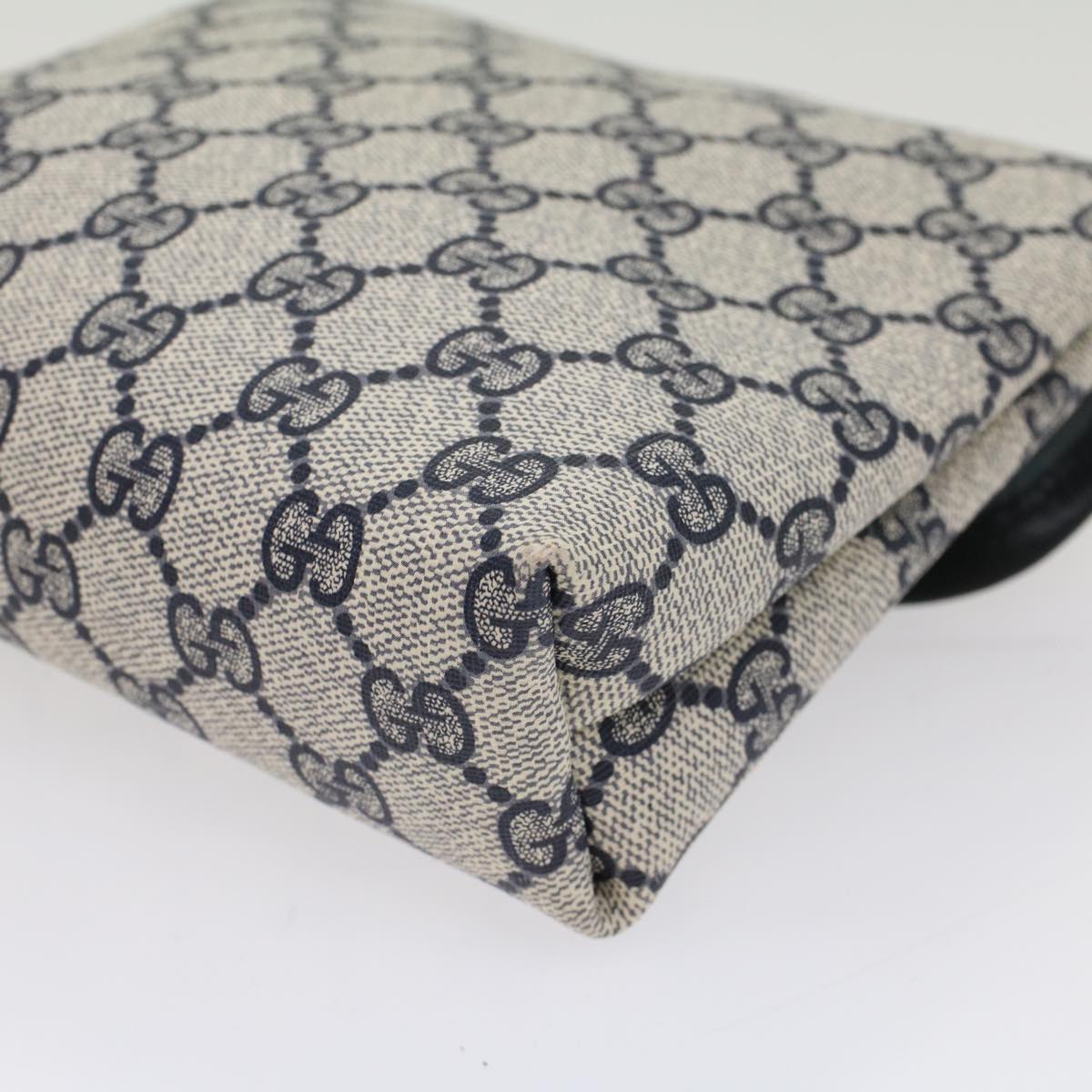 GUCCI GG Canvas Pouch PVC Leather Gray Navy 010 378 ep1572