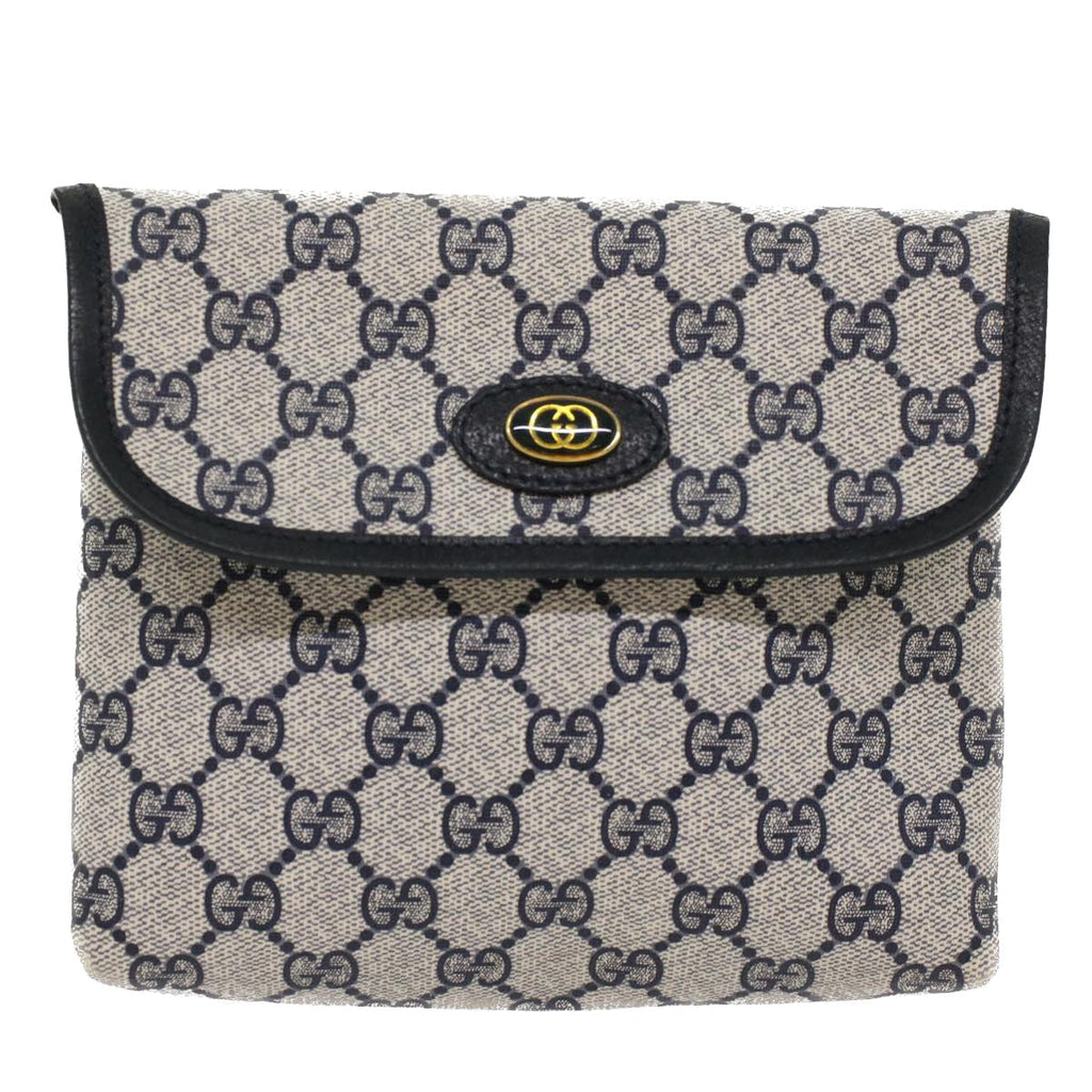 GUCCI GG Canvas Pouch PVC Leather Gray Navy 010 378 ep1572
