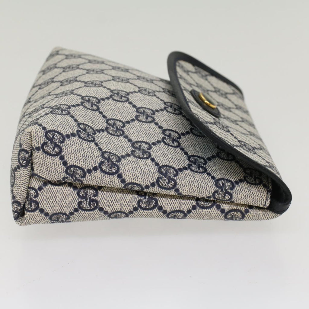 GUCCI GG Canvas Pouch PVC Leather Gray Navy 010 378 ep1572