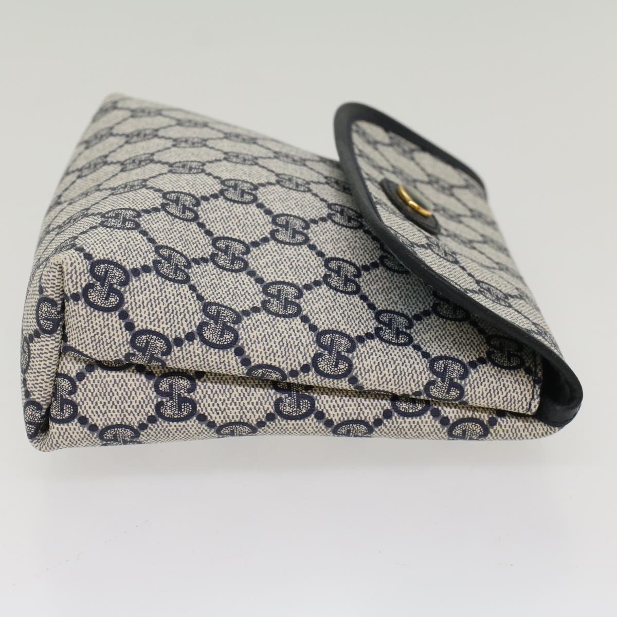 GUCCI GG Canvas Pouch PVC Leather Gray Navy 010 378 ep1572