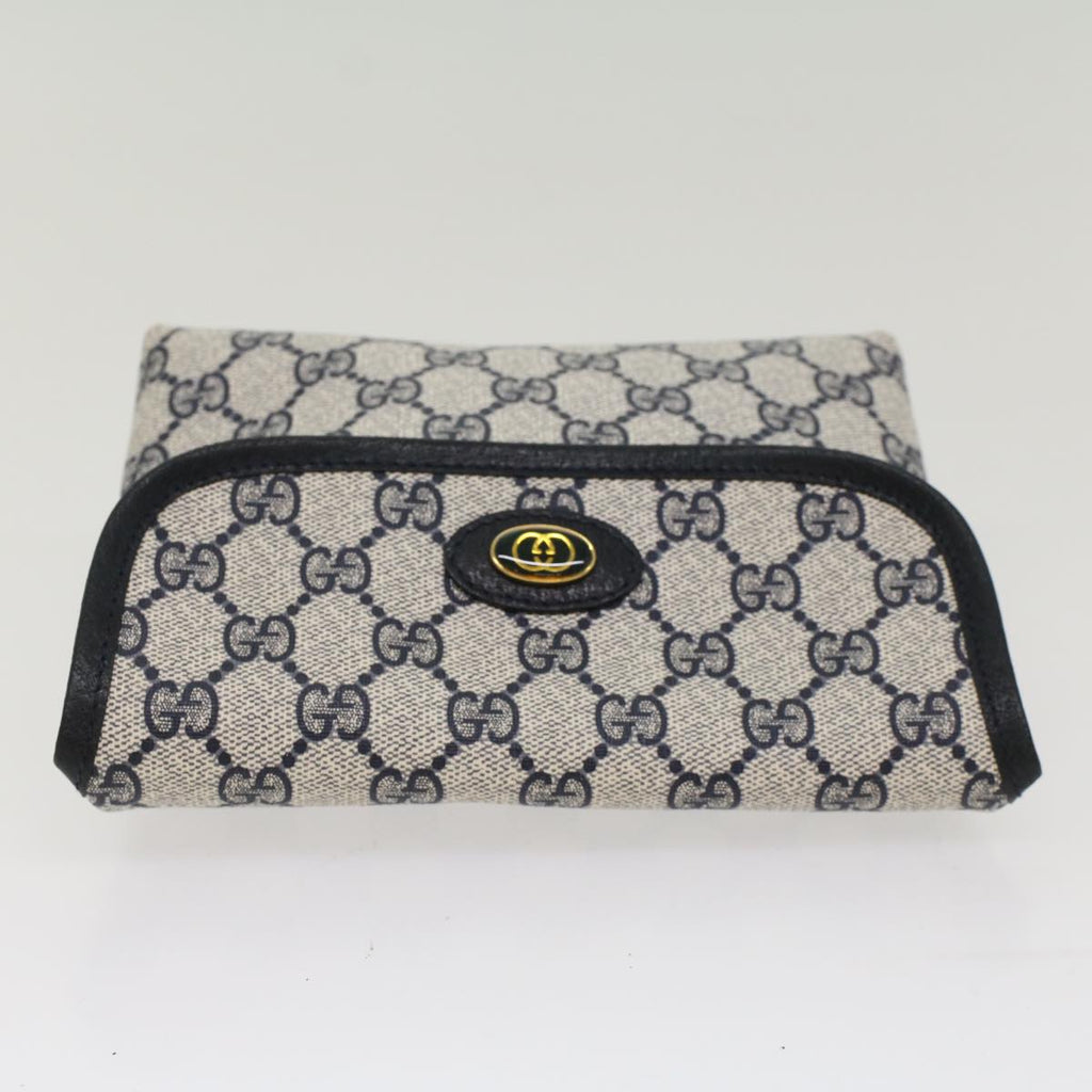 GUCCI GG Canvas Pouch PVC Leather Gray Navy 010 378 ep1572