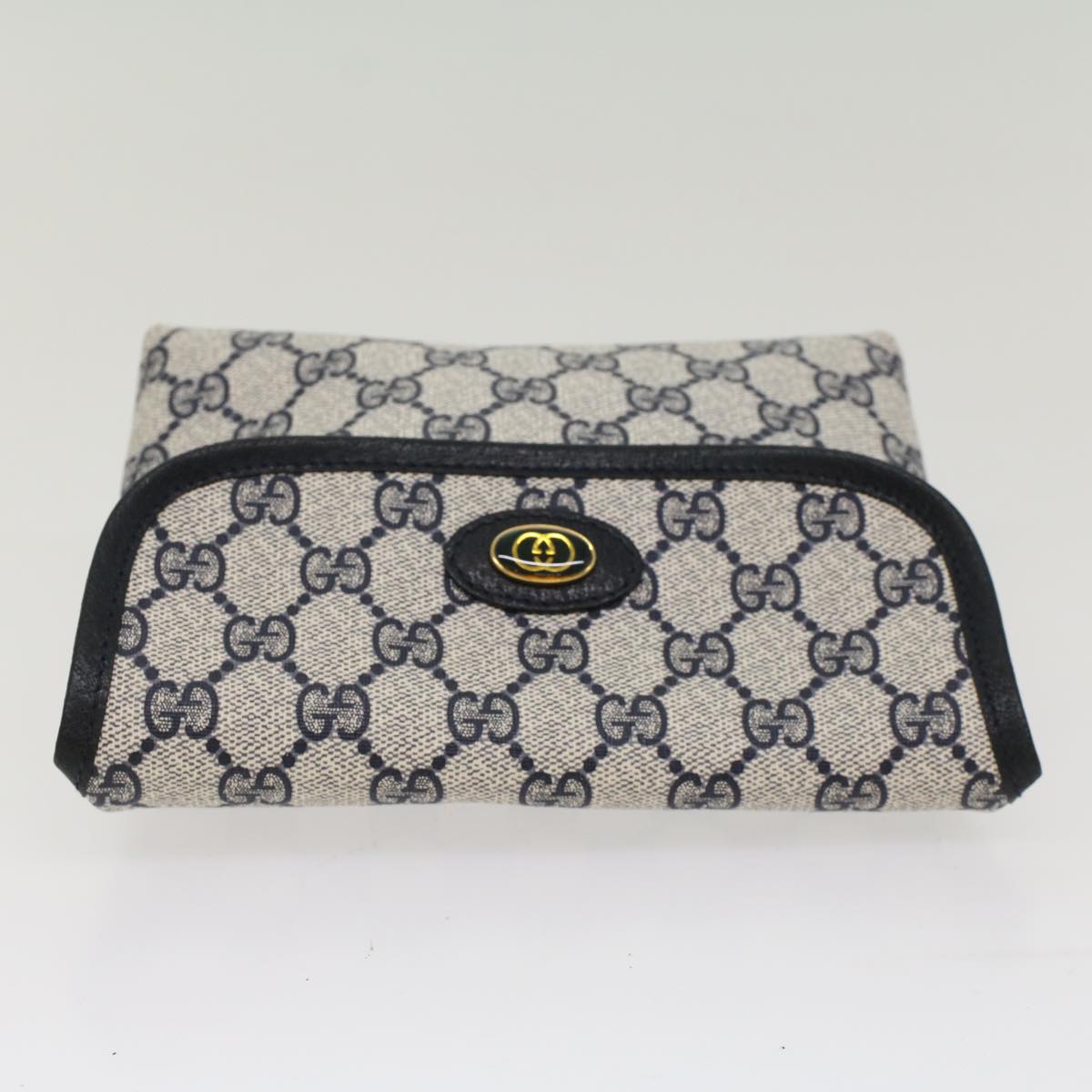 GUCCI GG Canvas Pouch PVC Leather Gray Navy 010 378 ep1572
