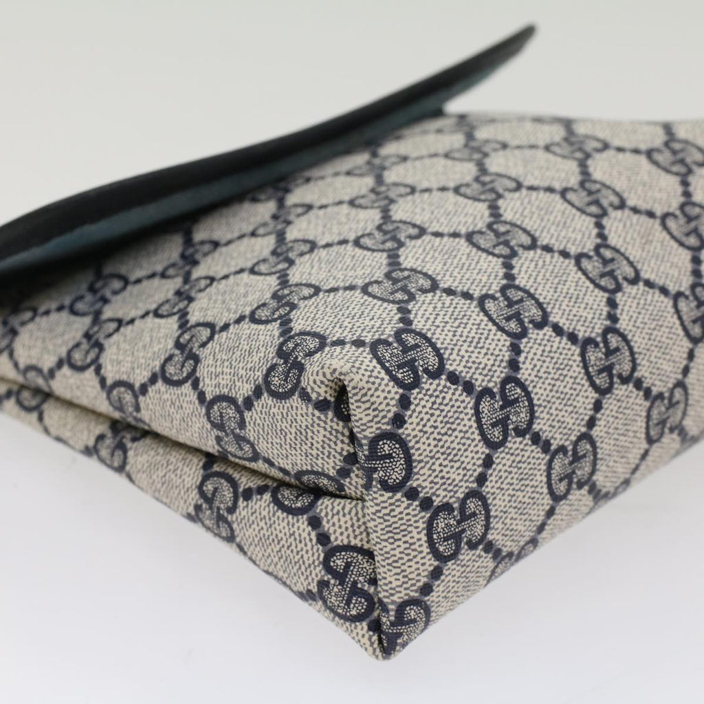 GUCCI GG Canvas Pouch PVC Leather Gray Navy 010 378 ep1572