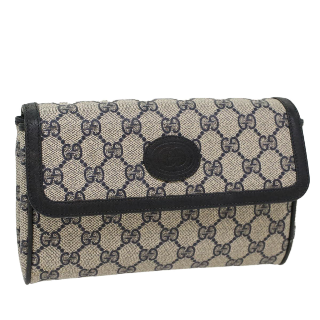 GUCCI GG Canvas Pouch PVC Leather Gray Navy ep1605