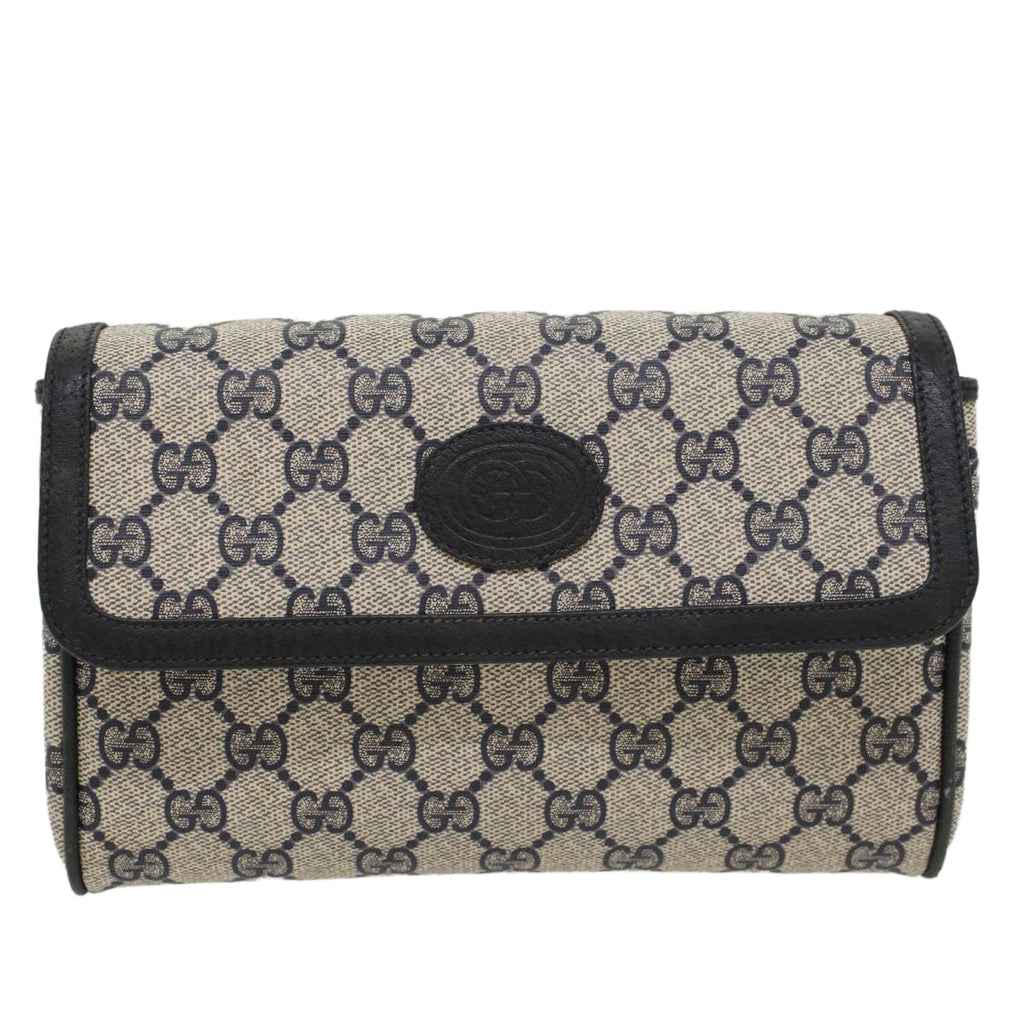 GUCCI GG Canvas Pouch PVC Leather Gray Navy ep1605