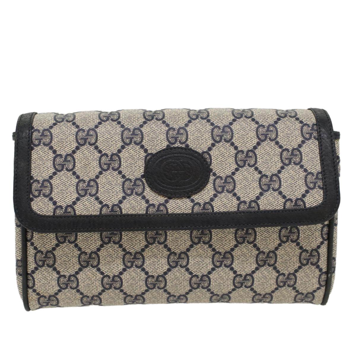 GUCCI GG Canvas Pouch PVC Leather Gray Navy ep1605
