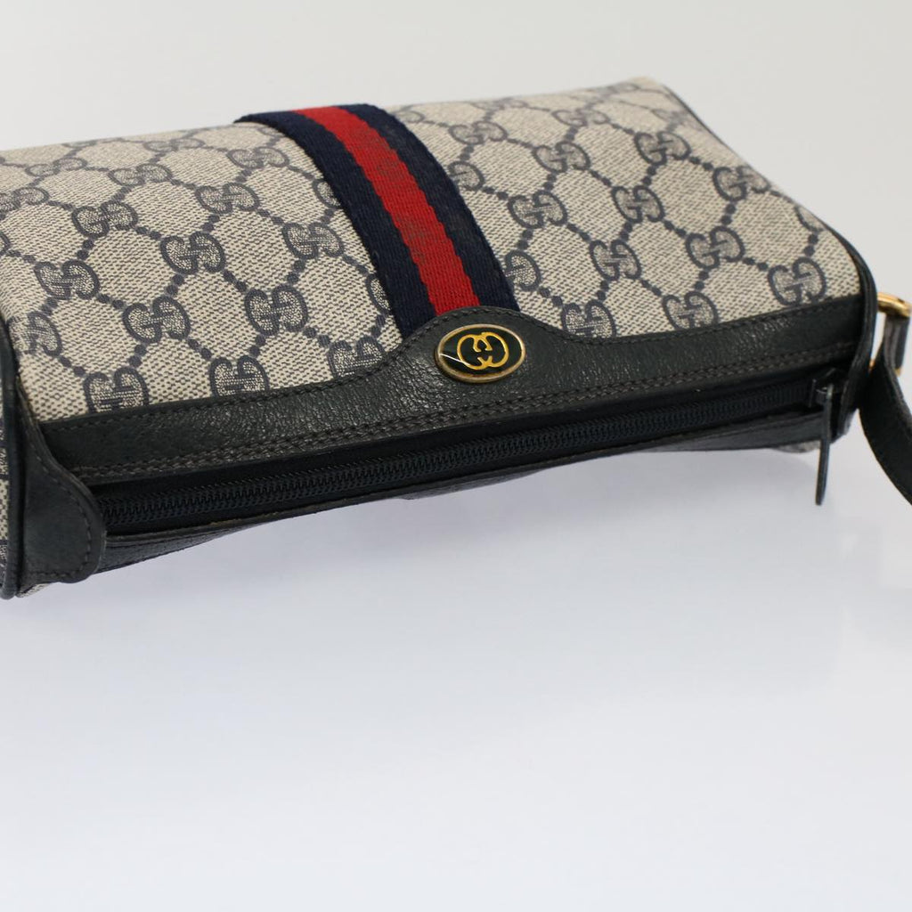 GUCCI GG Canvas Sherry Line Shoulder Bag Gray Red Navy 89 02 018 ep1660