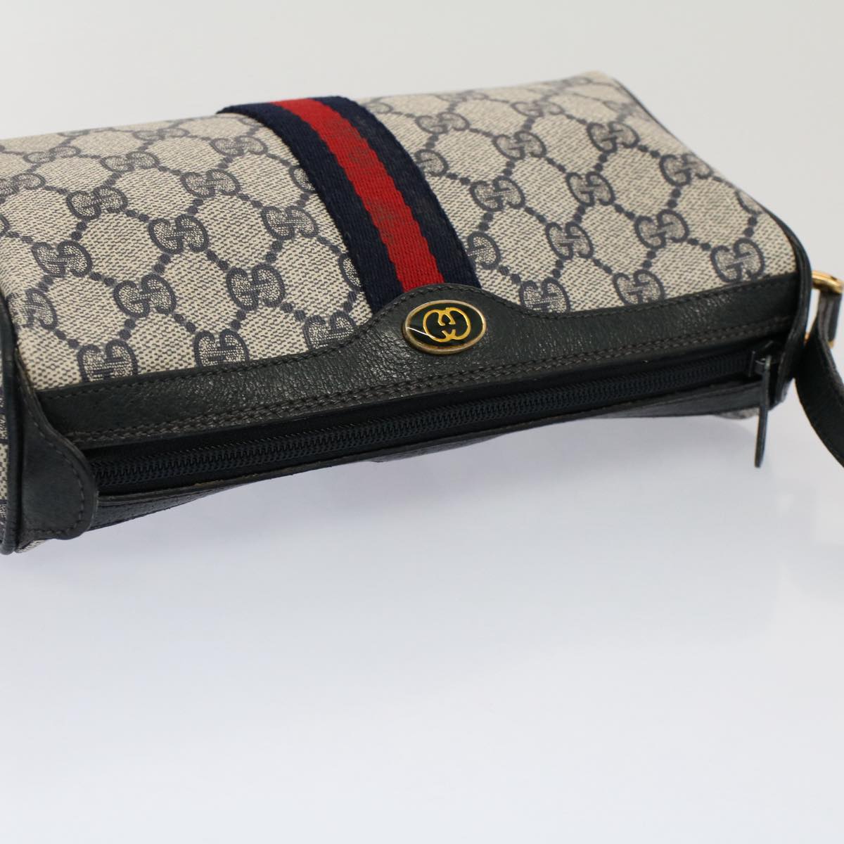 GUCCI GG Canvas Sherry Line Shoulder Bag Gray Red Navy 89 02 018 ep1660